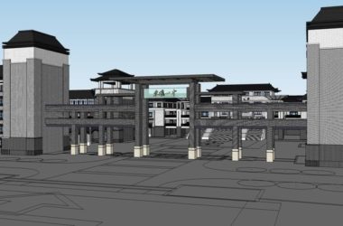 Sketchup学校模型|多层学校，中学，校园教育建筑，中式风格-BIM建筑网