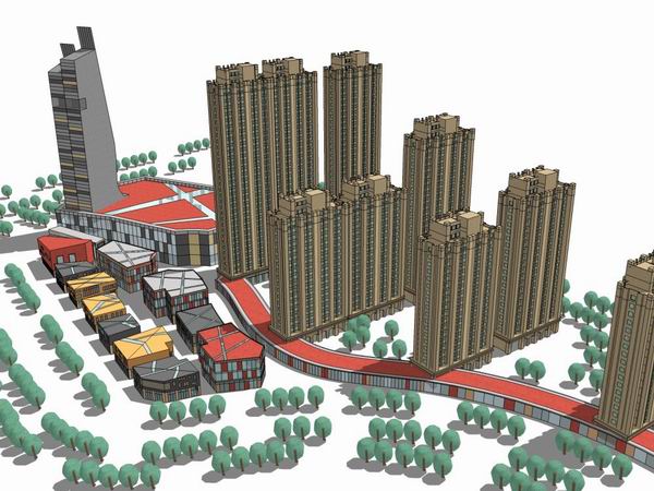 Sketchup综合体模型|多高层综合体，办公楼，住宅，商业，现代风格