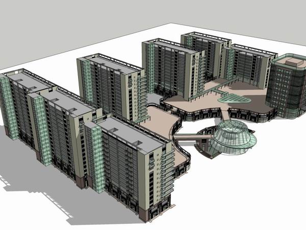 Sketchup综合体模型|多高层综合体，办公楼，住宅，商业，现代风格
