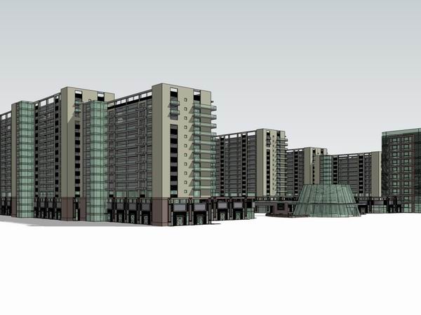 Sketchup综合体模型|多高层综合体，办公楼，住宅，商业，现代风格