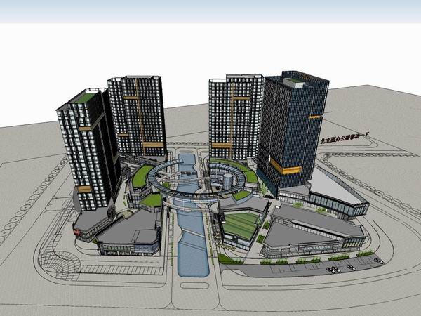 Sketchup综合体模型|多高层综合体，办公楼，商业，公寓住宅，现代风格