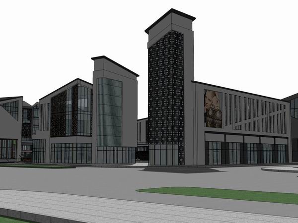 Sketchup商业模型|多层商业街，现代中式风格