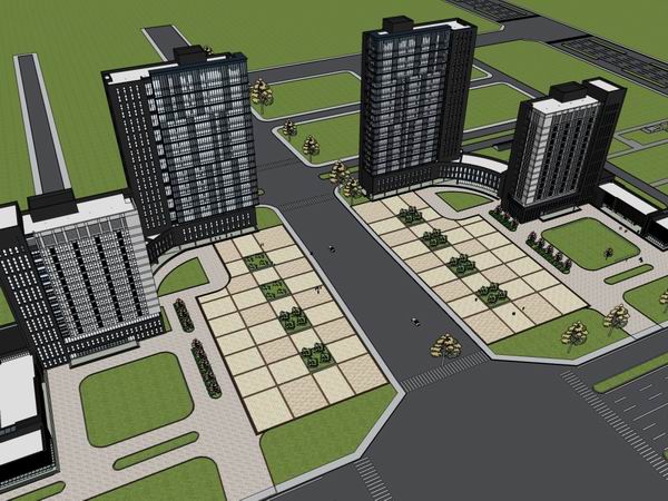 Sketchup办公模型|高层办公楼，现代风格