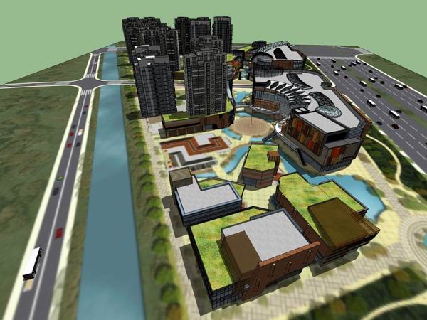 Sketchup综合体模型|多高层综合体办公，商业会所，现代风格