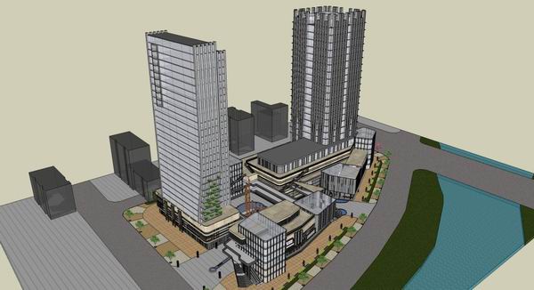 Sketchup综合体模型|多高层综合体，办公楼商业酒店，现代风格