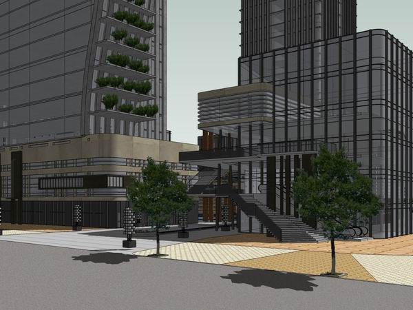 Sketchup综合体模型|多高层综合体，办公楼商业酒店，现代风格