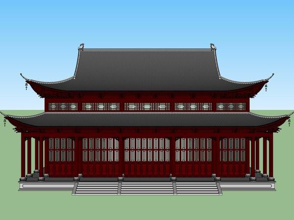 Sketchup古建筑模型|多层大雄宝殿，中式风格，古建
