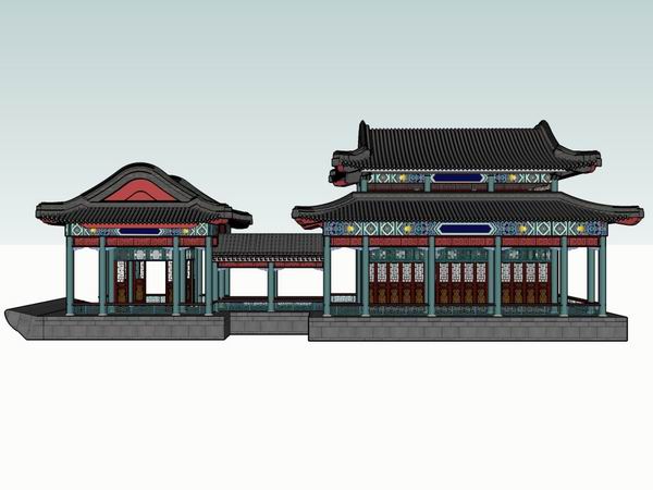 Sketchup古建筑模型|多层画舫，中式风格，古建