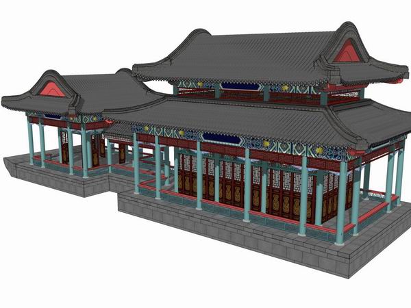 Sketchup古建筑模型|多层画舫，中式风格，古建