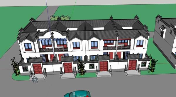 Sketchup住宅模型|多层住宅，花园洋房，中式风格