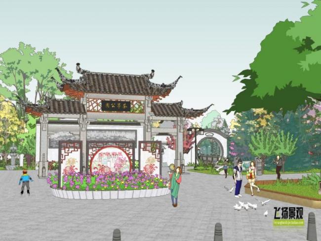 Sketchup景观模型|公园景观，中式风格，中式公园