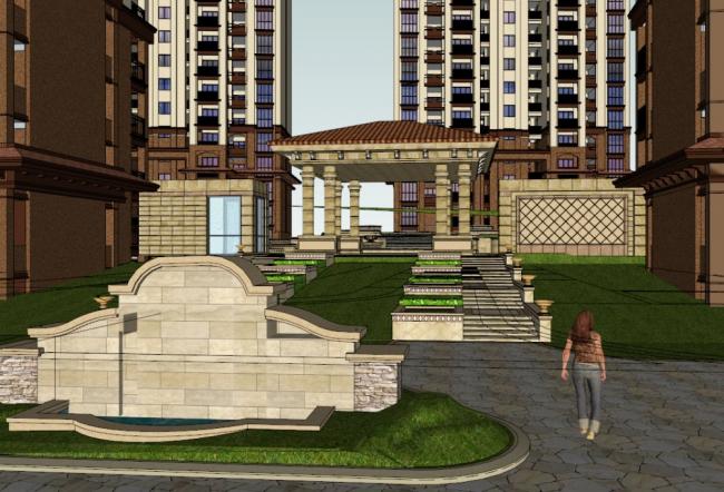 Sketchup住宅模型|高层住宅，坡屋顶，西班牙古典风格