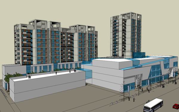 Sketchup住宅模型|高层住宅，底层商业，现代风格