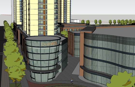 Sketchup住宅模型|高层住宅，底层商铺，大型商业，现代风格