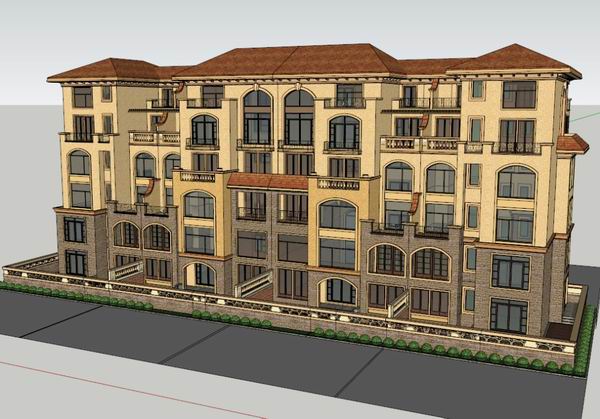 Sketchup住宅模型|多层住宅，居民楼，古典风格