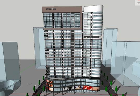 Sketchup商业模型|高层公寓住宅，底层商业，现代风格