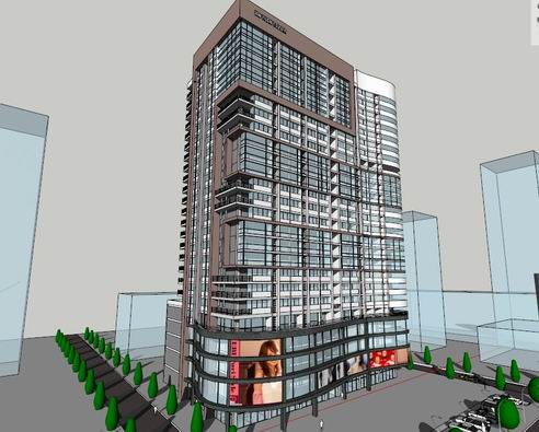 Sketchup商业模型|高层公寓住宅，底层商业，现代风格