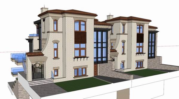 Sketchup住宅模型|多层住宅，坡地花园洋房，古典风格