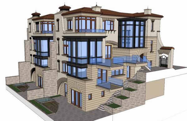Sketchup住宅模型|多层住宅，坡地花园洋房，古典风格