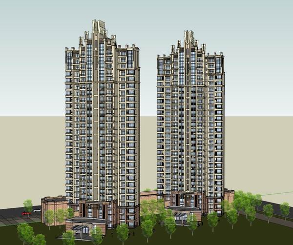 Sketchup住宅模型|高层住宅，古典风格