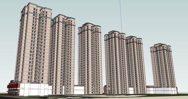 Sketchup住宅模型|高层住宅和底层商业，现代风格