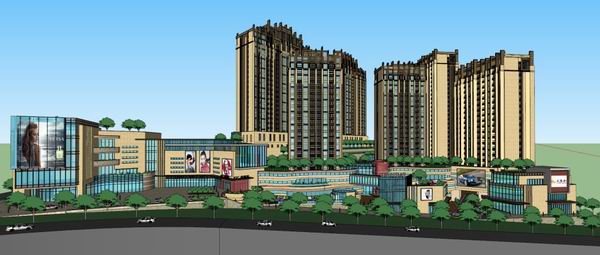 Sketchup住宅模型|高层住宅和底层商业，古典风格