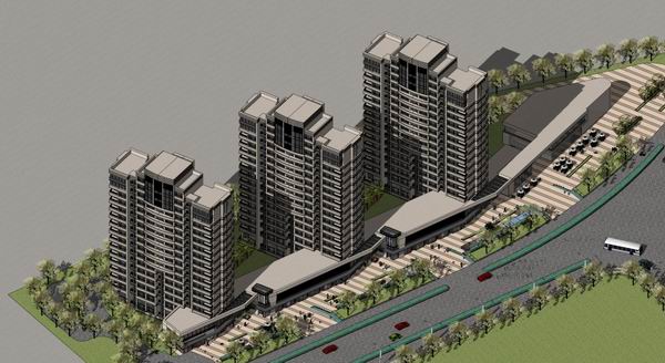 Sketchup住宅模型|高层住宅，底部商业，沿街商业，古典风格