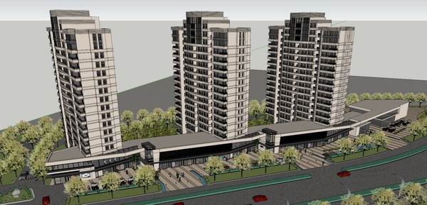 Sketchup住宅模型|高层住宅，底部商业，沿街商业，古典风格