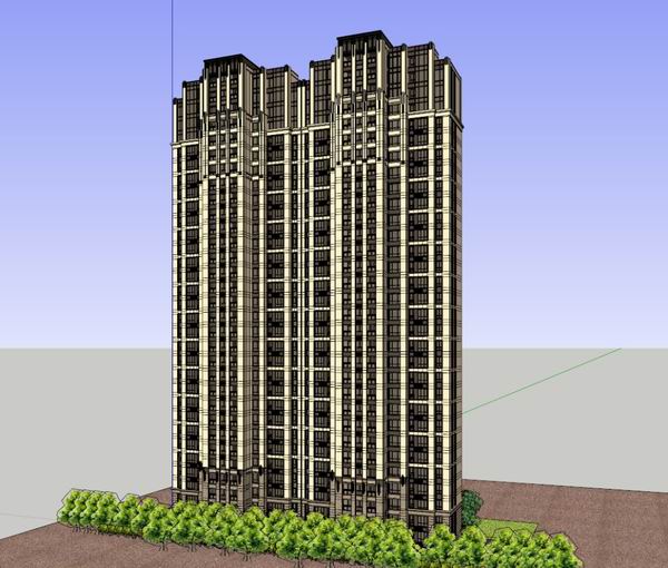 Sketchup住宅模型|高层住宅，底部商业，古典风格