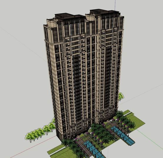 Sketchup住宅模型|高层住宅，底部商业，古典风格
