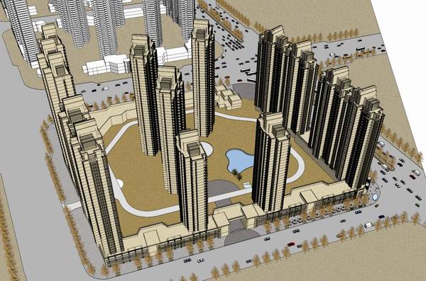 Sketchup住宅模型|高层住宅，底部商业，古典风格
