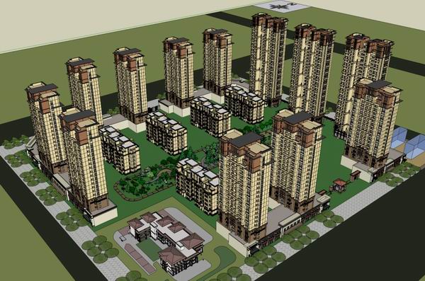 Sketchup住宅模型|高层住宅,多层住宅,古典风格-BIM建筑网