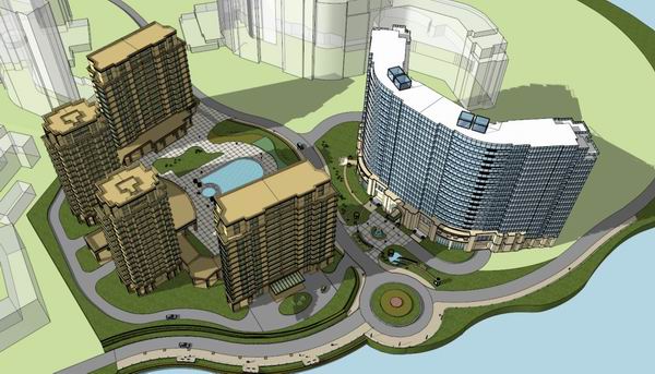 Sketchup酒店模型|高层住宅，曲面旅馆，现代风格