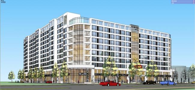 Sketchup商业模型|多层公寓住宅，沿街商业，现代风格