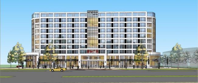 Sketchup商业模型|多层公寓住宅，沿街商业，现代风格