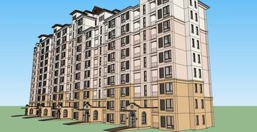 Sketchup住宅模型|高层住宅，古典风格，11层