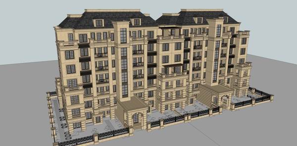Sketchup住宅模型|多层住宅，洋房，古典风格，7层