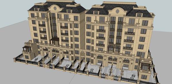 Sketchup住宅模型|多层住宅，洋房，古典风格，7层