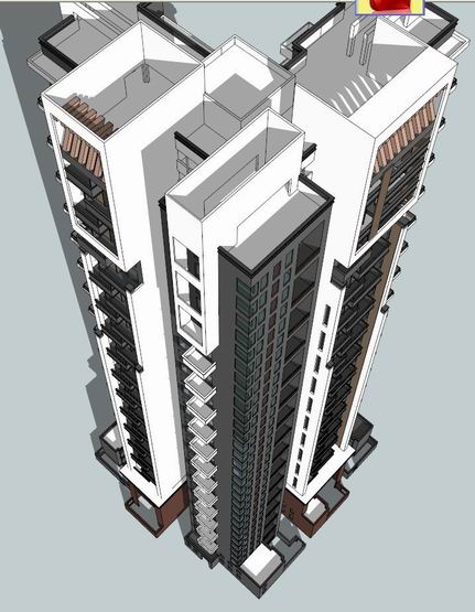 Sketchup住宅模型|超高层住宅，现代中式风格，32层