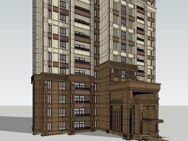 Sketchup住宅模型|超高层住宅，古典风格，33层