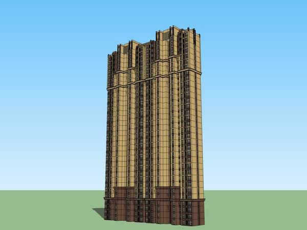 Sketchup住宅模型|超高层住宅，古典风格，33层