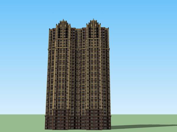 Sketchup住宅模型|超高层住宅，古典风格，33层