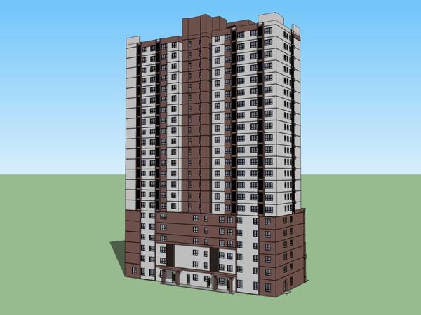 Sketchup住宅模型|高层住宅，底部商业，现代风格，22层