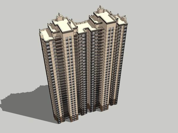 Sketchup住宅模型|超高层住宅，古典风格，33层