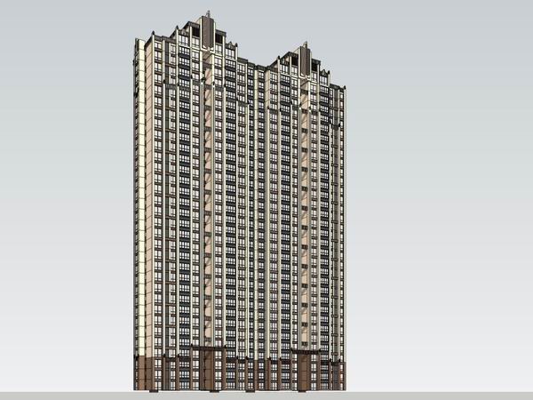 Sketchup住宅模型|超高层住宅，古典风格，33层