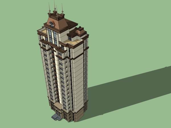 Sketchup住宅模型|高层住宅，古典风格，18层