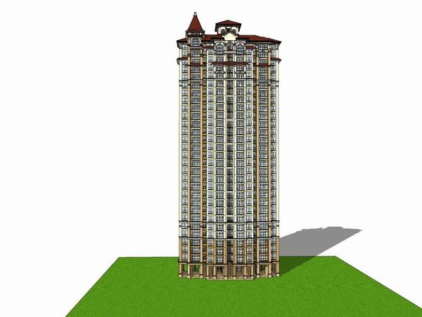 Sketchup住宅模型|超高层住宅，古典风格，30层