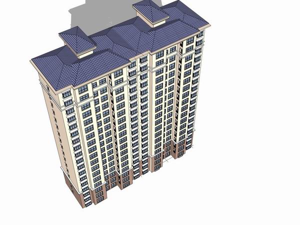 Sketchup住宅模型|高层住宅，古典风格，18层