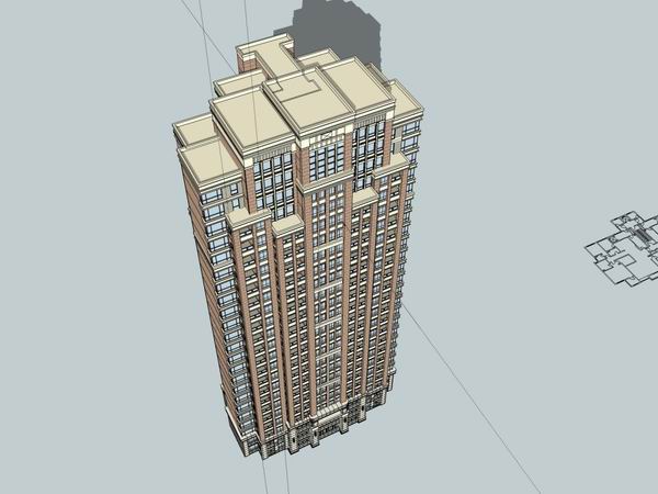 Sketchup住宅模型|高层住宅，古典风格，18层