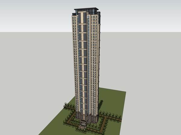 Sketchup住宅模型|超高层住宅，古典风格，49层